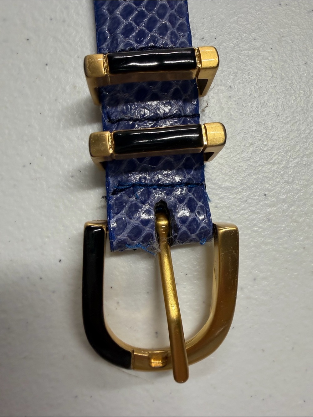 Carlisle Women’s Blue Genuine Snakeskin Skinny Belt w/ Buckle Adjustable Size 36